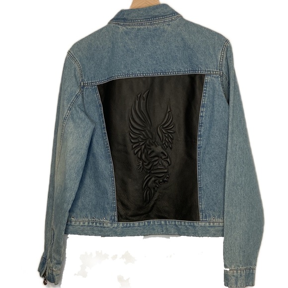 Vintage Harley-Davidson XL Women’s Jean Jacket Leather Back Panel Biker Moto - Picture 3 of 9